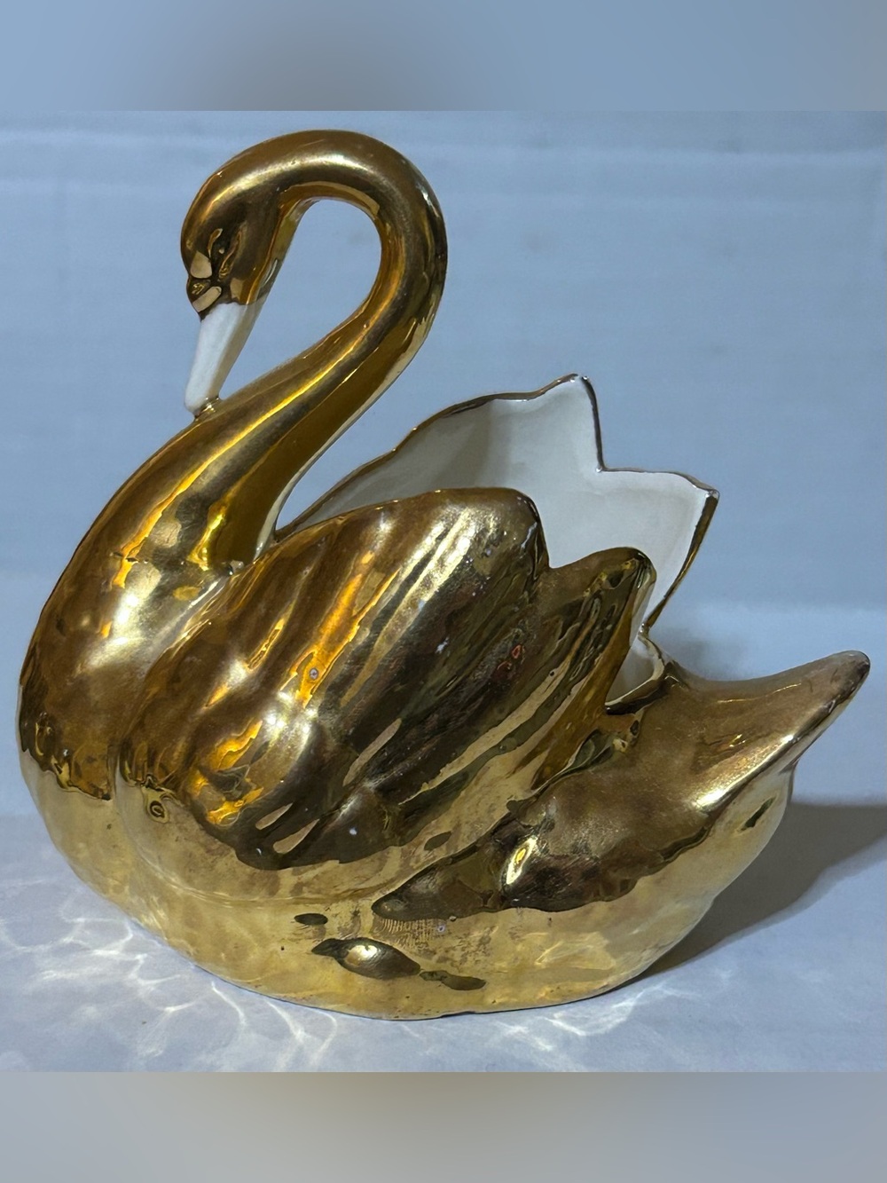 Vintage “Holland Gold” Ceramic Swan Glazed Gold & White Interior & Beak.